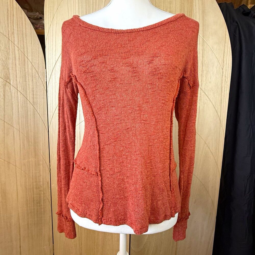 Olivia Moon Rust Raw Seam Knit Sweater Top Earth Tone Boho Fairycore Terracotta